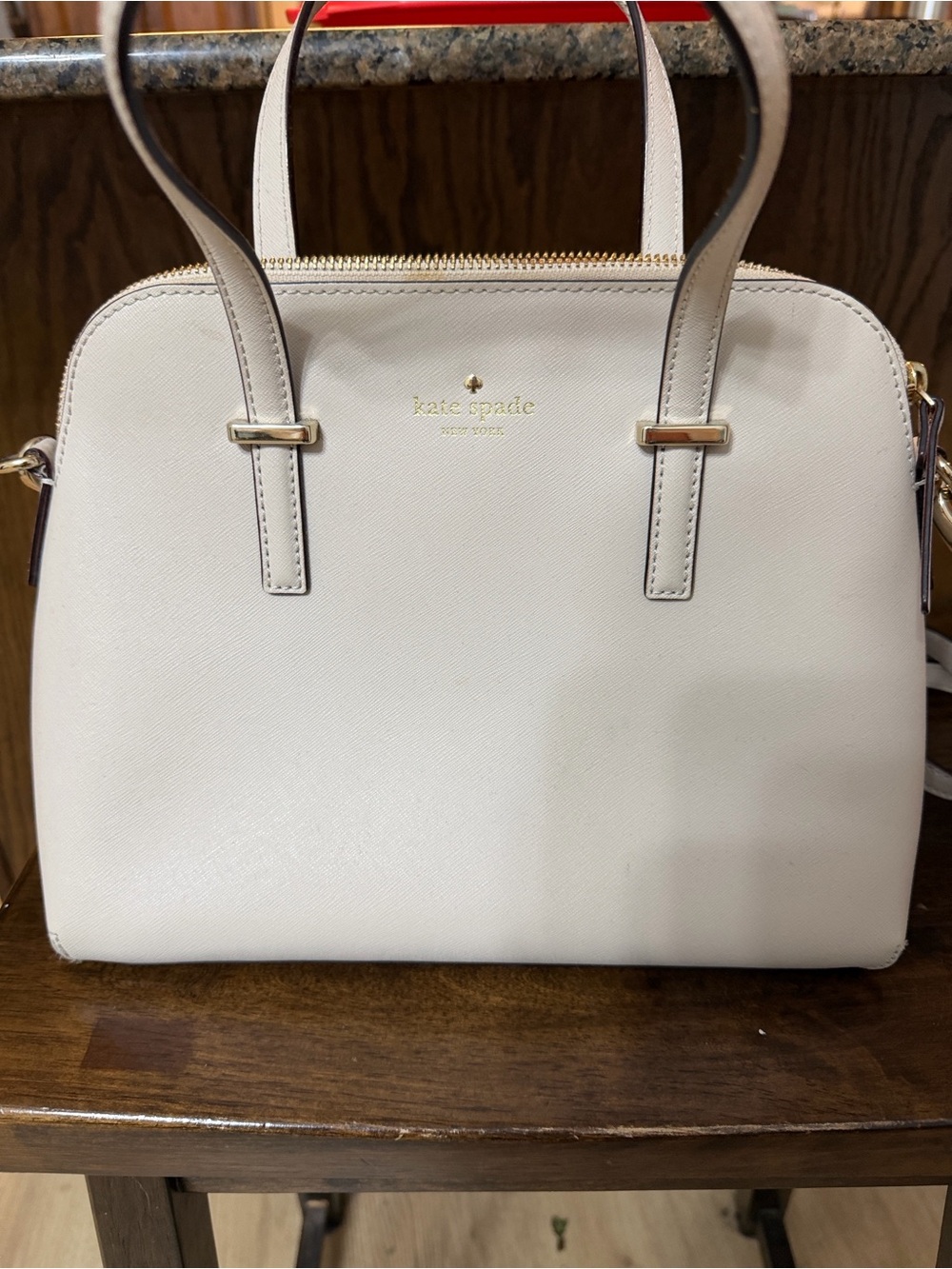 kate spade cream saffiano dome satchel with gold hardware